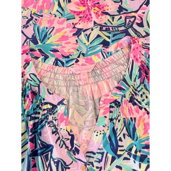 Lilly Pulitzer Dress Blue Mini Teigen Shift Floral V Neck Flared Hawaiian Small - Picture 6 of 14